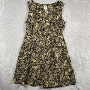 Anthropologie Yellow & Black Leaf Print Sleeveless Dress Sz 10 Francisco